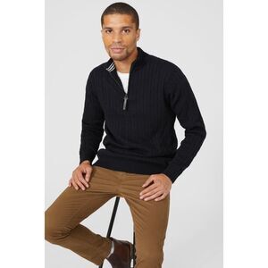 Maine Mens Cable Cotton Half Zip Sweater / Black